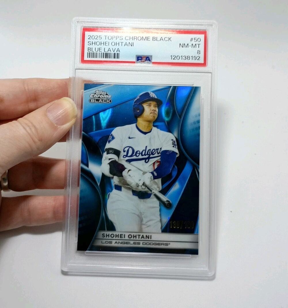 2025 Topps Chrome Black Shohei Ohtani #50 Blue Lava Refractor SP 138/150 PSA